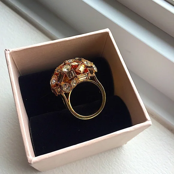 Encrusted Gold and Gem Thick Ring Size 9 - Picture 3 of 6